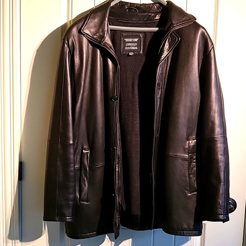 Pronto Uomo black leather jacket w/ removable wool liner. XLG